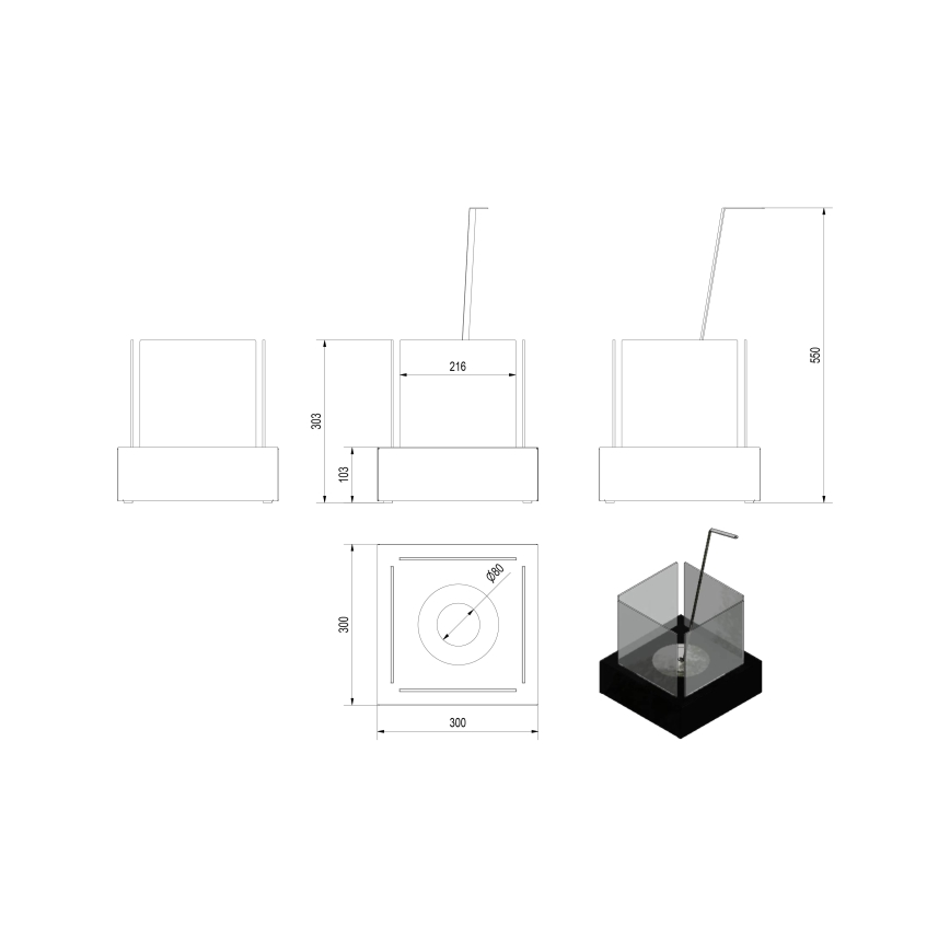 Kratki - BIO-Kamin 30,3x30 cm 1 kW Weiß