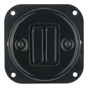Bohemia-Design - Porzellan-Retro-Doppel-Lichtschalter, rahmenlos, Nr. 5, Schwarz