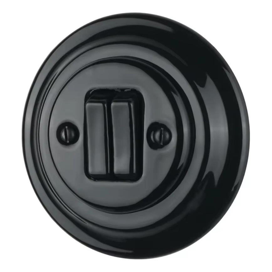 Bohemia-Design - Porzellan-Retro-Doppelschalter mit Rahmen Nr. 6+6, schwarz