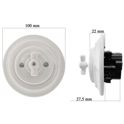 Bohemia-Design - Porzellan-Retro-Drehdimmer mit Rahmen 250V/10A weiß
