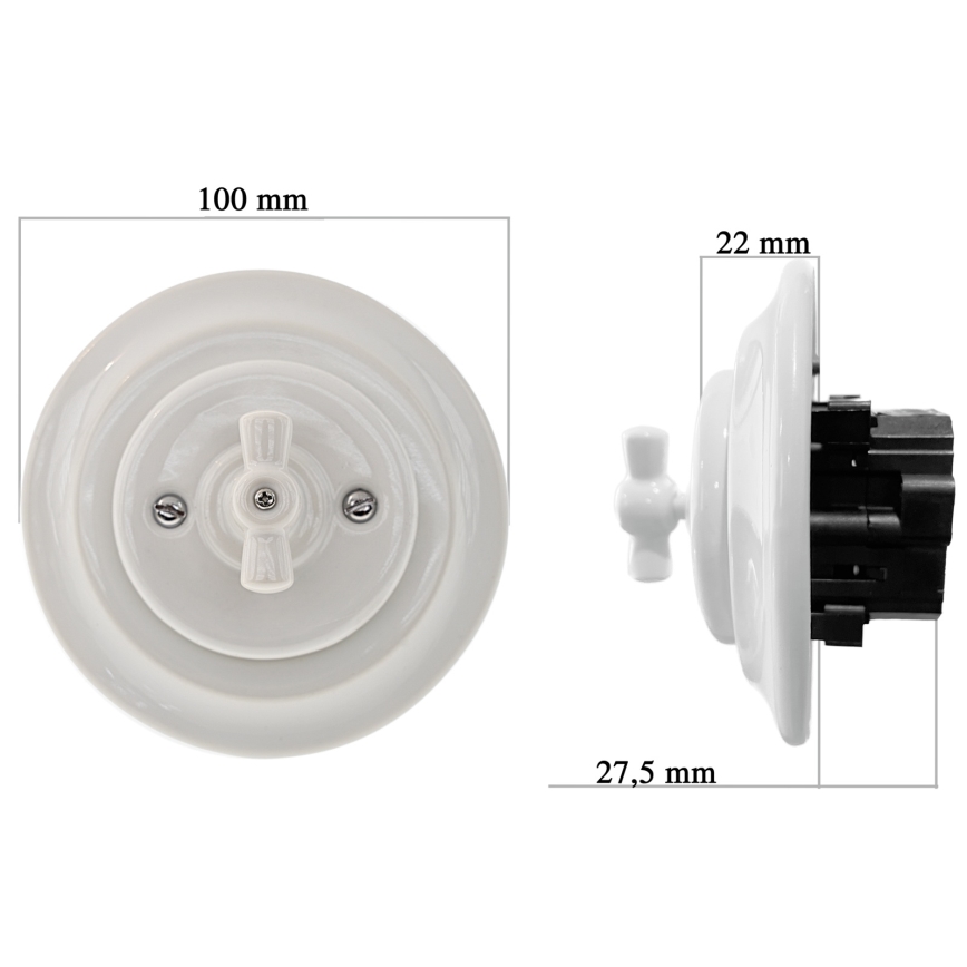 Bohemia-Design - Porzellan-Retro-Drehdimmer mit Rahmen 250V/10A weiß