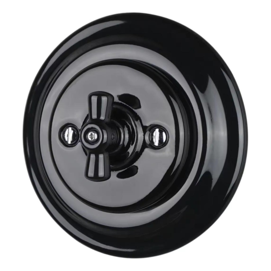 Bohemia-Design - Porzellan-Retro-Drehschalter mit Rahmen Nr. 7, schwarz