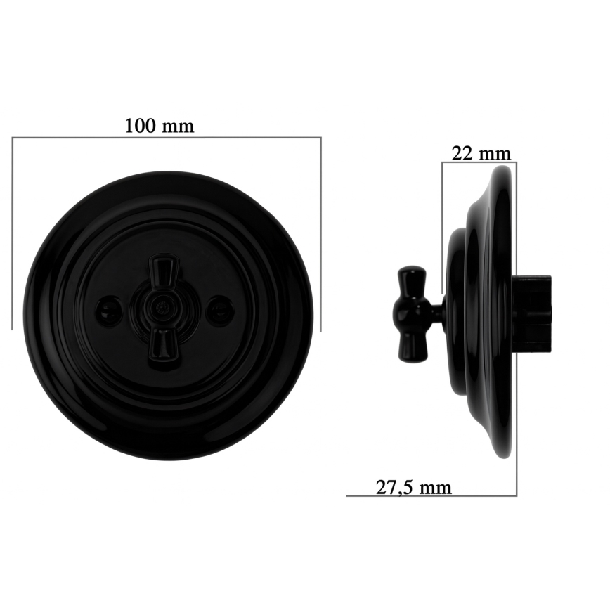 Bohemia-Design - Porzellan-Retro-Drehschalter mit Rahmen Nr. 7, schwarz