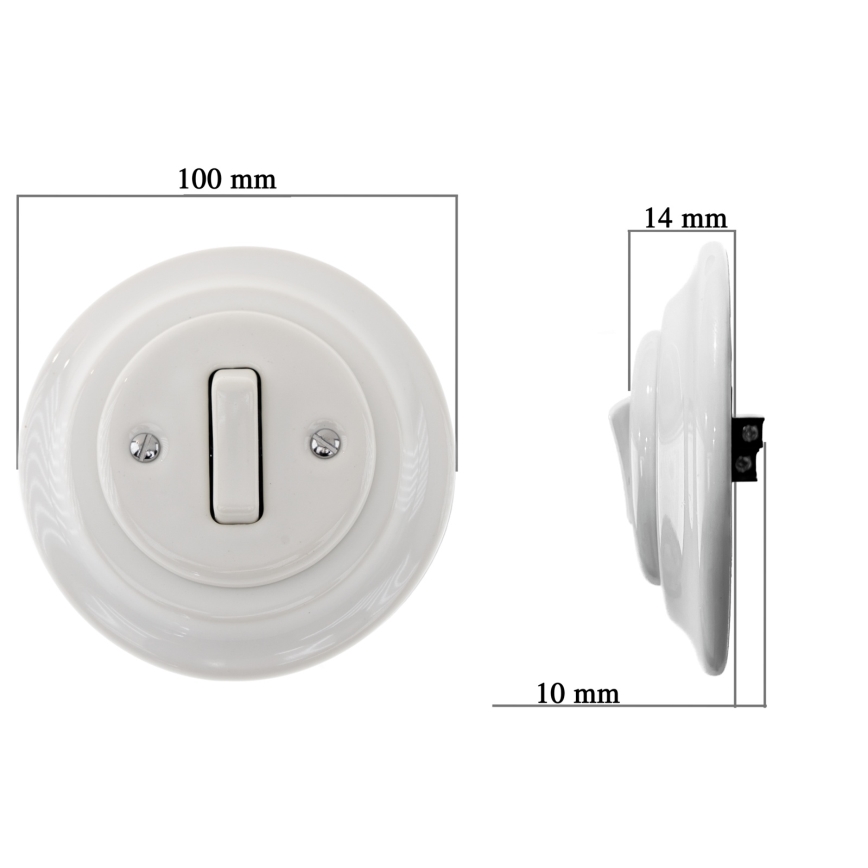 Bohemia-Design - Porzellan-Retro einpoliger Schalter mit Rahmen Nr. 7, weiß