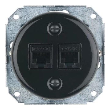 Bohemia-Design - Porzellan-Retro-Ethernet-Dose, rahmenlos, 2x CAT.5E, schwarz