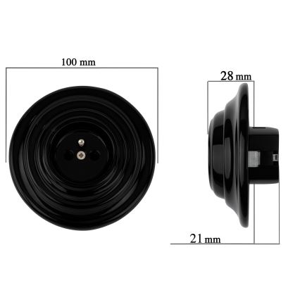 Bohemia-Design - Porzellan-Retro-Haushaltssteckdose mit Rahmen 250V/16A schwarz