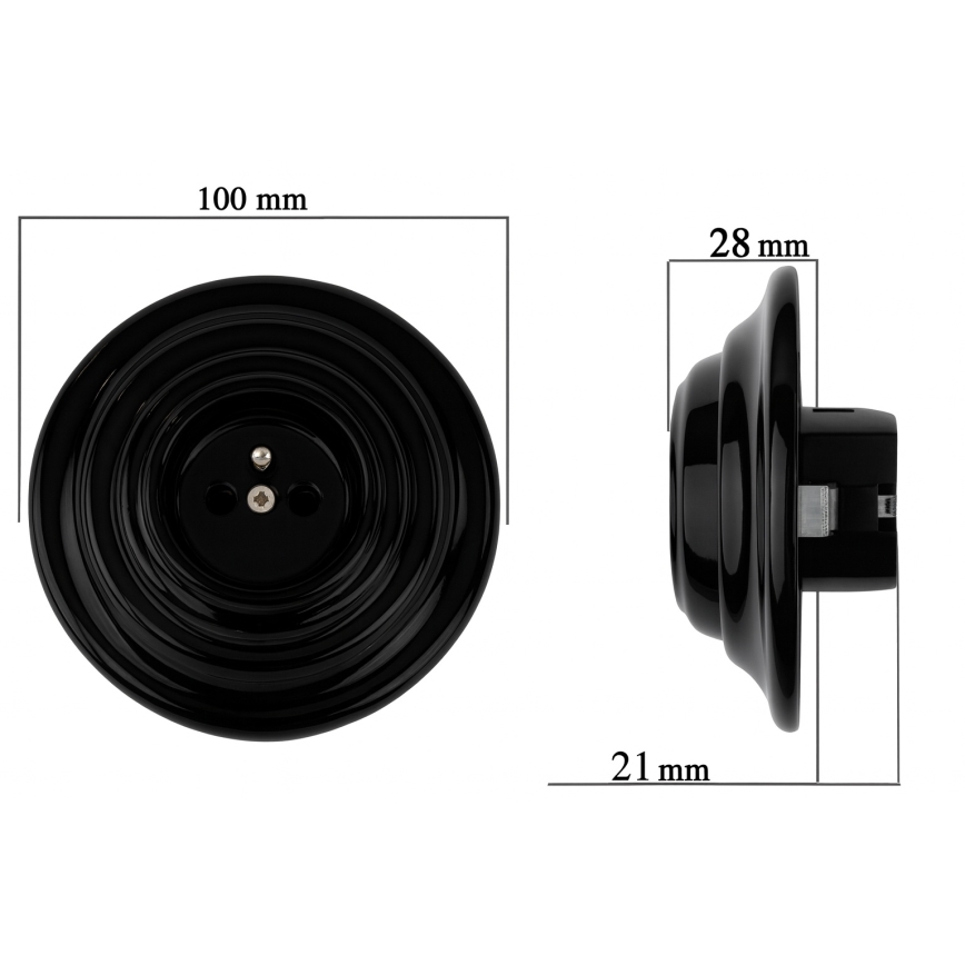 Bohemia-Design - Porzellan-Retro-Haushaltssteckdose mit Rahmen 250V/16A schwarz