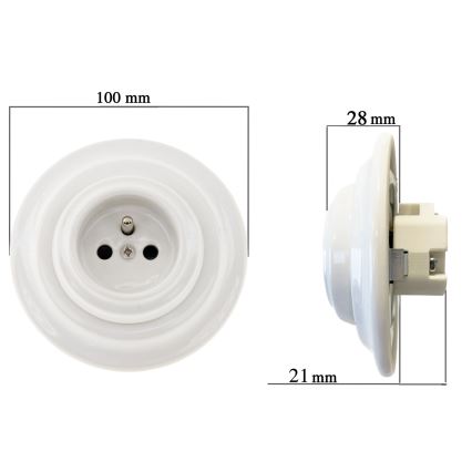 Bohemia-Design - Retro-Wandsteckdose aus Porzellan mit Rahmen SCHUKO 250V/16A weiß