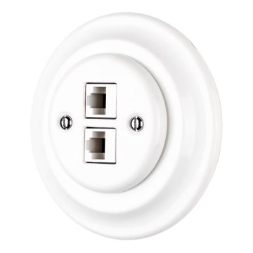 Bohemia-Design - Porzellan-Retro-Netzwerkdose mit Rahmen 2x CAT.5E weiß