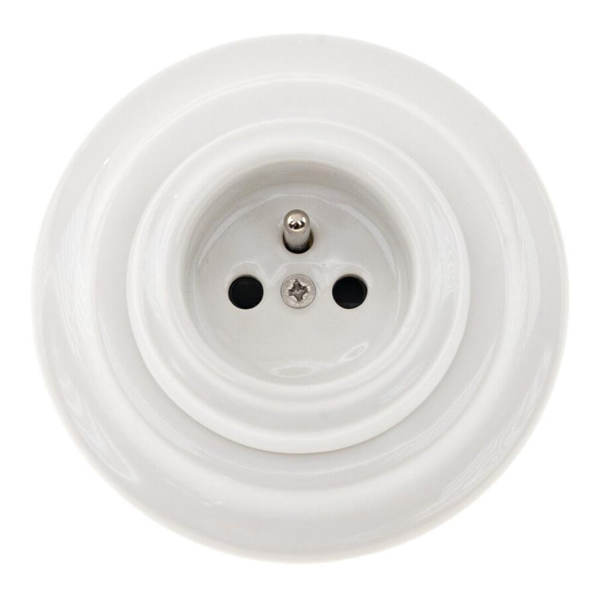 Bohemia-Design - Porzellan-Retro-Steckdose für Hausinstallation mit Rahmen, 250 V/16 A, weiß