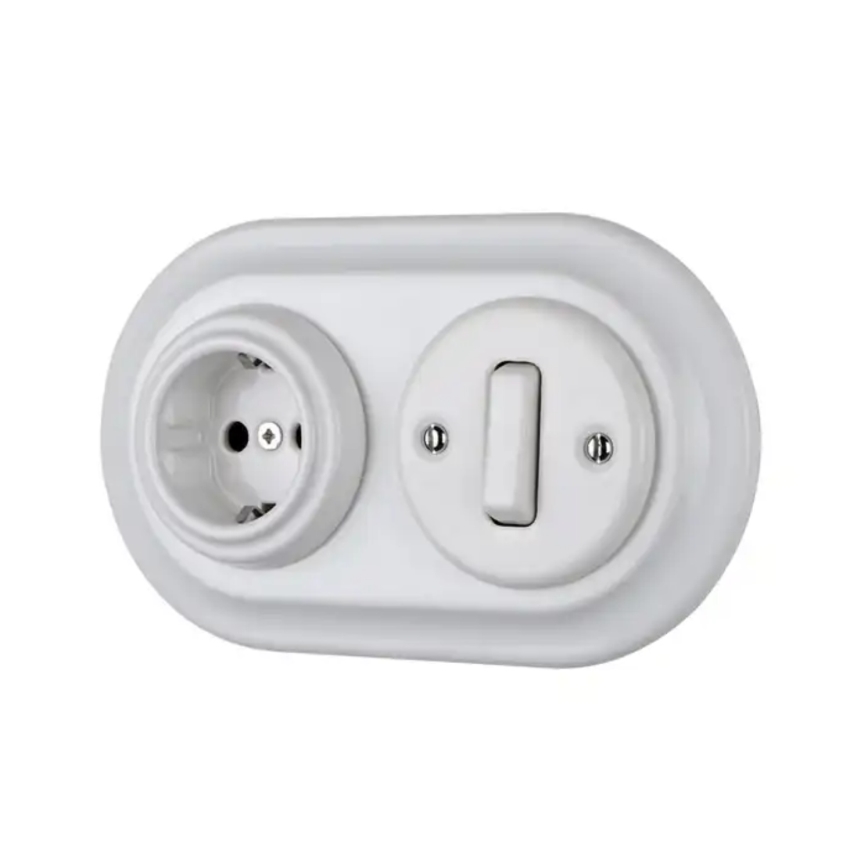 Bohemia-Design - Porzellan-Retro-Wandsteckdose rahmenlos SCHUKO 250V/16A weiß