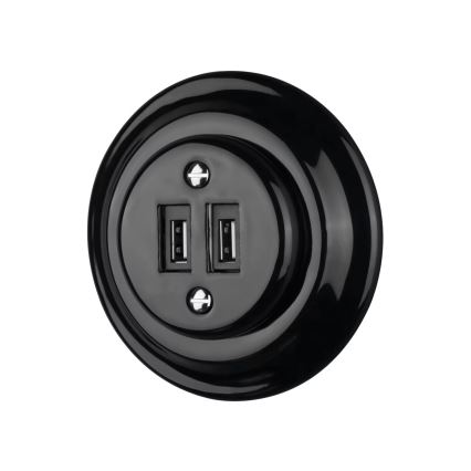Bohemia-Design – Porzellan-Retro-USB-Steckdose, rahmenlos, 2× USB-A, schwarz