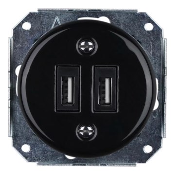 Bohemia-Design – Porzellan-Retro-USB-Steckdose, rahmenlos, 2× USB-A, schwarz