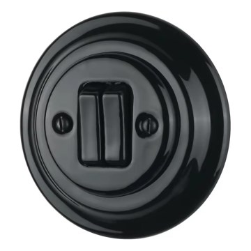 Bohemia-Design - Retro-Doppelschalter aus Porzellan mit Rahmen Nr. 6+6, schwarz