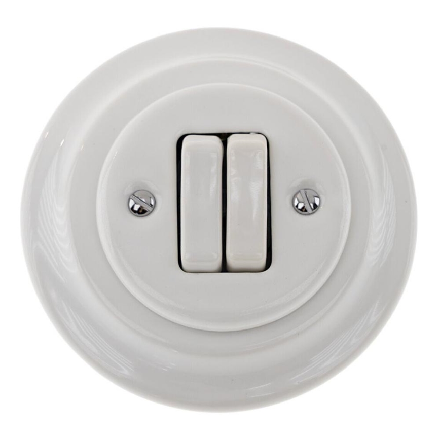 Bohemia-Design - Retro-Porzellan-Doppelschalter mit Rahmen Nr. 5 weiß