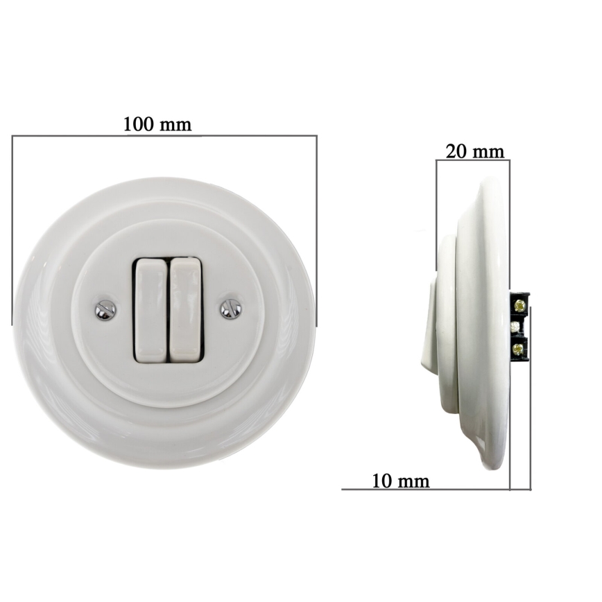 Bohemia-Design - Retro-Porzellan-Doppelschalter mit Rahmen Nr. 5 weiß