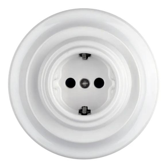 Bohemia-Design - Retro-Wandsteckdose aus Porzellan mit Rahmen SCHUKO 250V/16A weiß