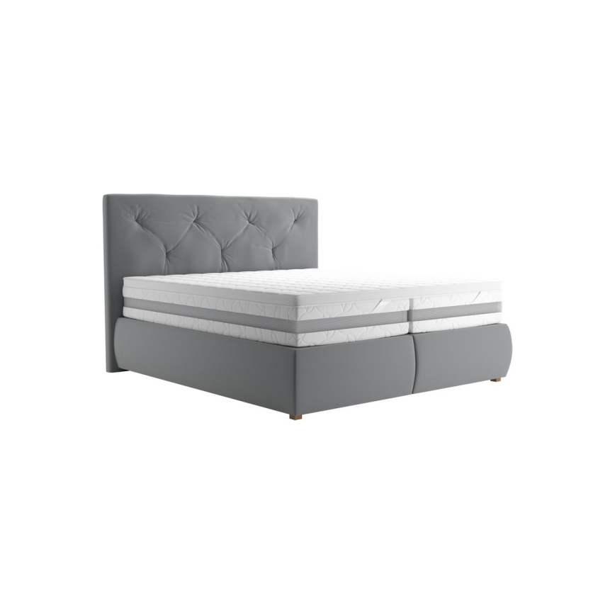 Boxspringbett ELEN 180x200 cm, grau, mit Matratze und Topper