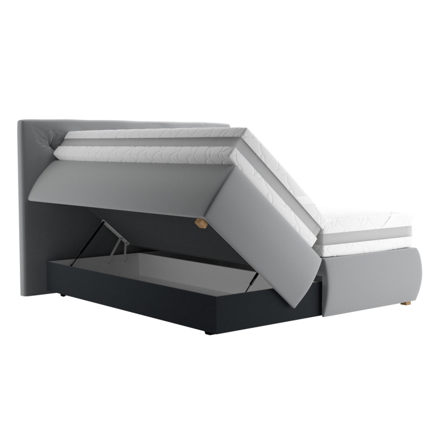 Boxspringbett ELEN 180x200 cm, grau, mit Matratze und Topper