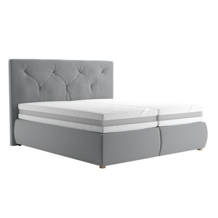Boxspringbett ELEN 180x200 cm, grau, mit Matratze und Topper
