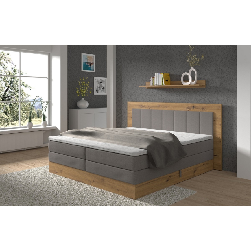 Boxspringbett mit Matratzen und Topper sowie Stauraum JASMINE 180x200 cm grau