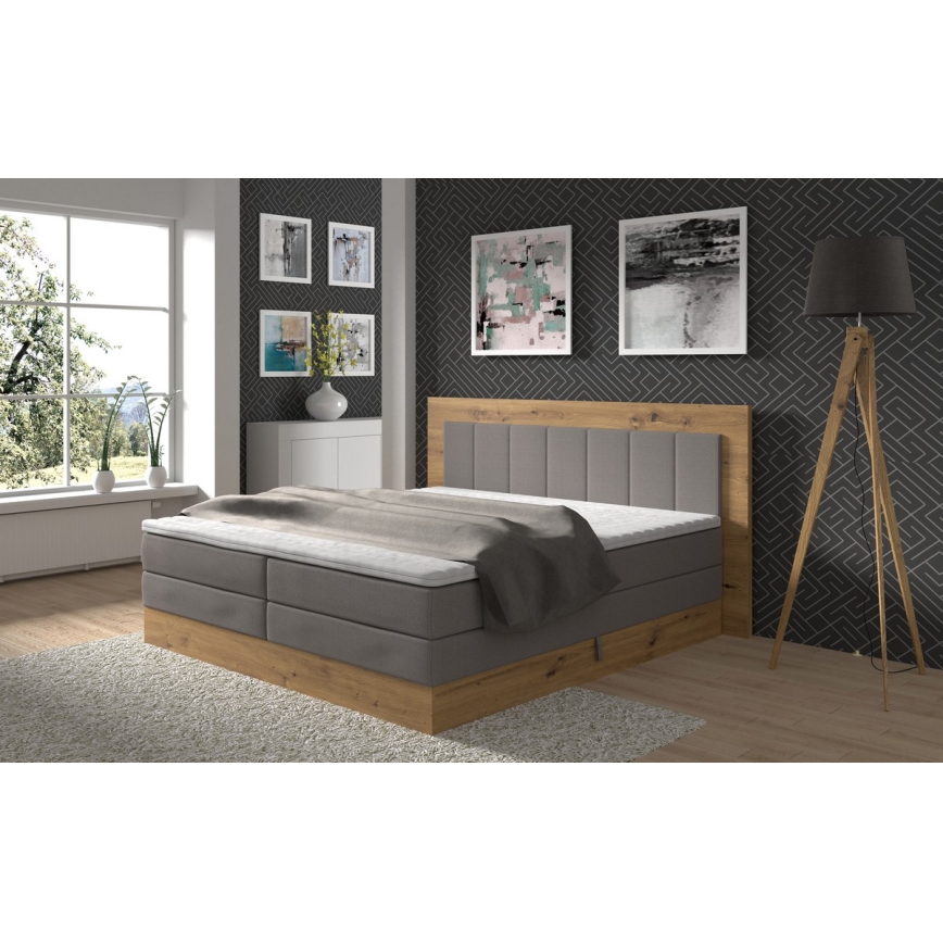 Boxspringbett mit Matratzen und Topper sowie Stauraum JASMINE 180x200 cm grau