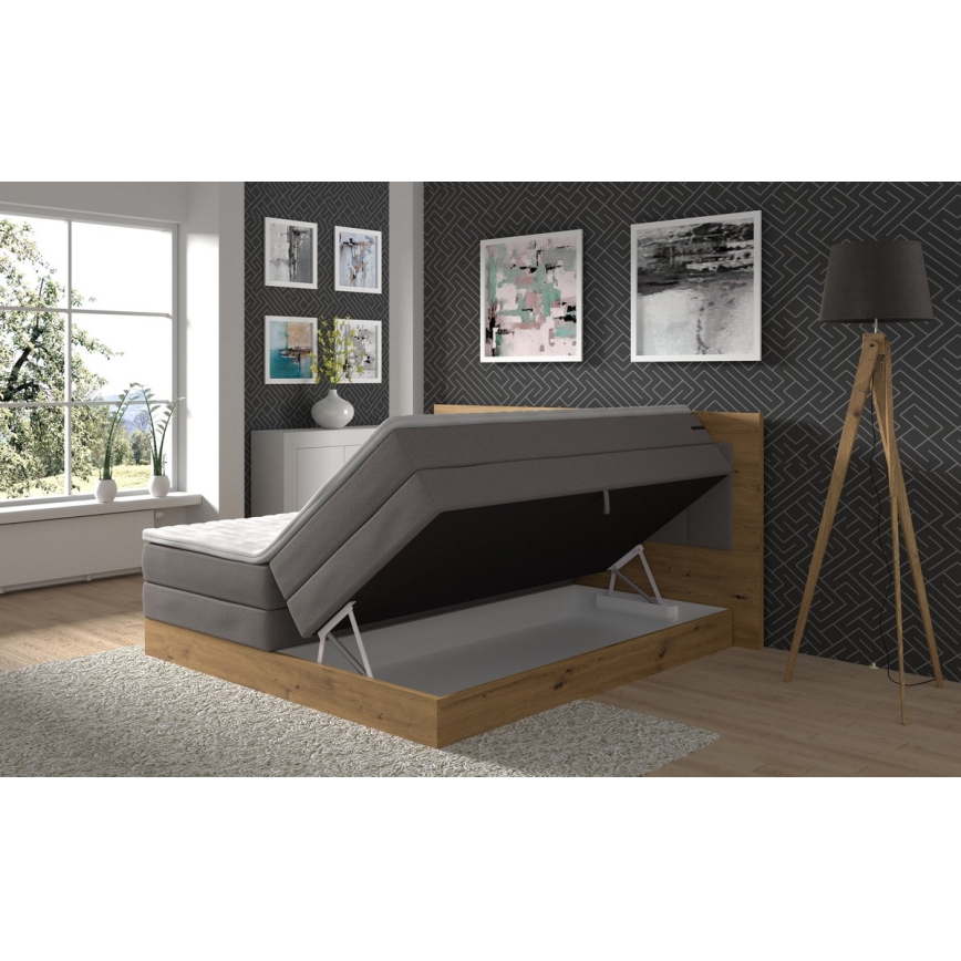Boxspringbett mit Matratzen und Topper sowie Stauraum JASMINE 180x200 cm grau