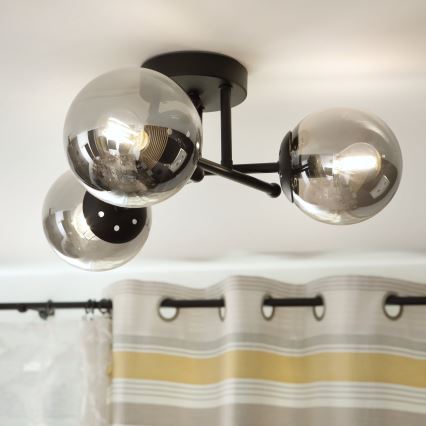 Brilagi - Aufputz-Deckenleuchte MALIVA 3xE14/15W/230V schwarz/rauchglas