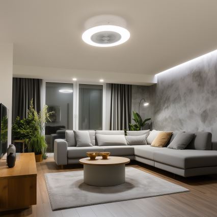 Brilagi - LED-Dimmleuchte mit Ventilator AURA LED/38W/230V 3000-6000K Silber + Fernbedienung