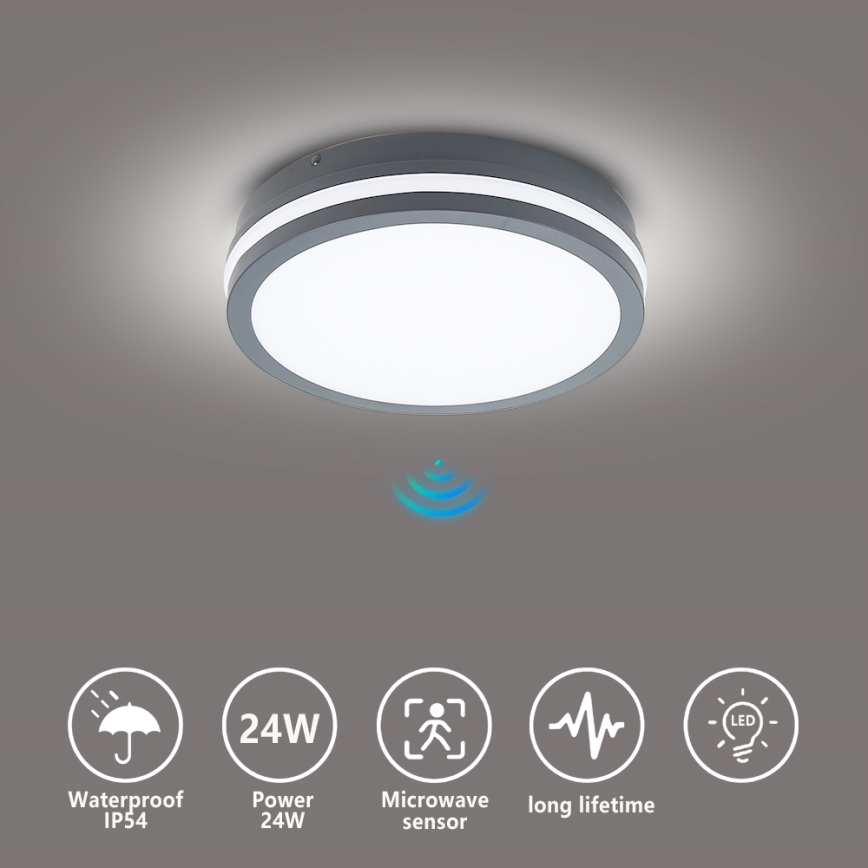 Brilagi - LED Außenleuchte mit Sensor BENE LED/24W/230V Ø 26 cm Anthrazit IP54