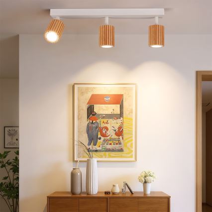 Brilagi - Deckenspot MODERN WOOD 3xGU10/8W/230V Gummibaum/weiß