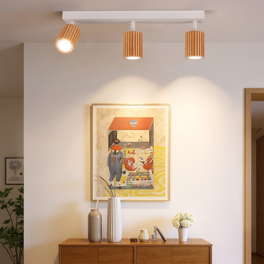 Brilagi - Deckenspot MODERN WOOD 3xGU10/8W/230V Gummibaum/weiß