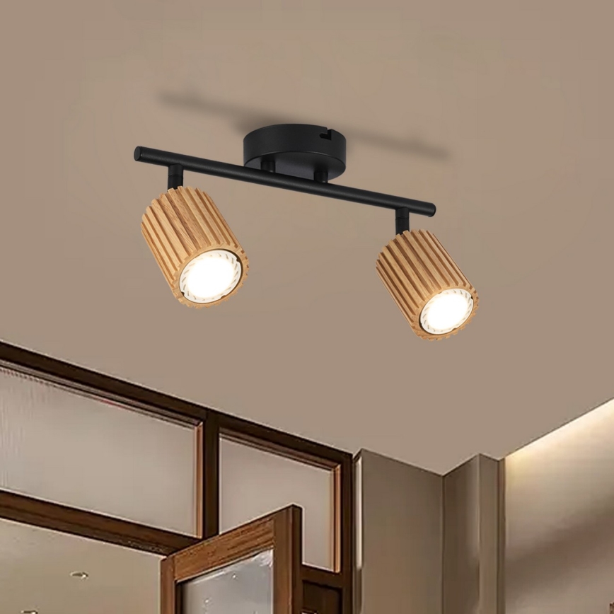 Brilagi - Deckenstrahler MODERN WOOD 2xGU10/8W/230V Gummibaumholz/schwarz