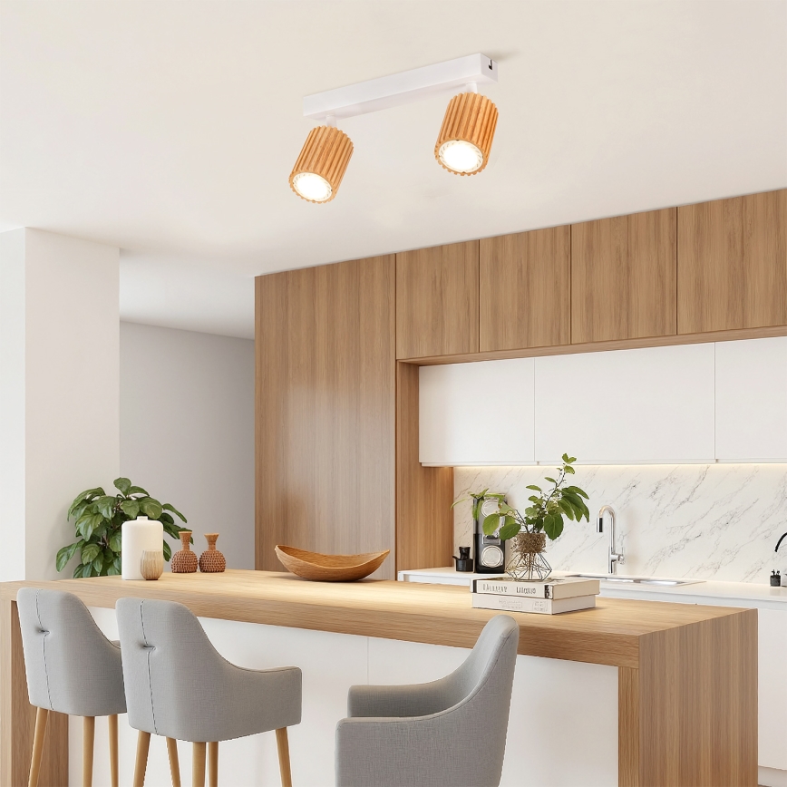 Brilagi - Deckenstrahler MODERN WOOD 2xGU10/8W/230V Gummibaumholz/weiß