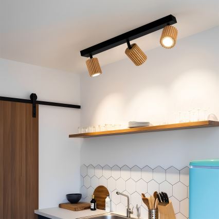 Brilagi - Deckenstrahler MODERN WOOD 3xGU10/8W/230V Gummibaum/Schwarz