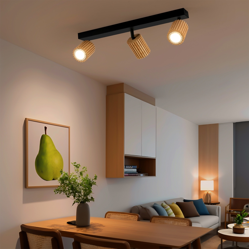 Brilagi - Deckenstrahler MODERN WOOD 3xGU10/8W/230V Gummibaum/Schwarz