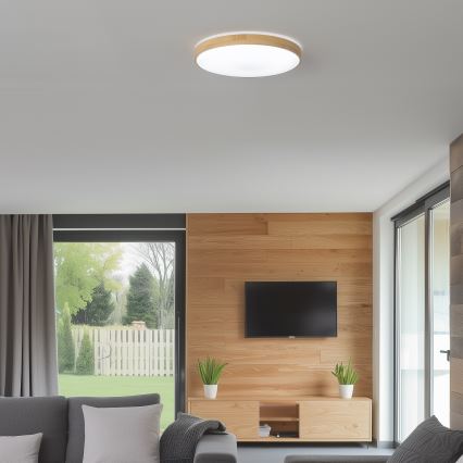 Brilagi - dimmbare LED-Deckenleuchte MANAROLA LED/24W/230V Ø 42 cm 3000–6500K Eiche + Fernbedienung