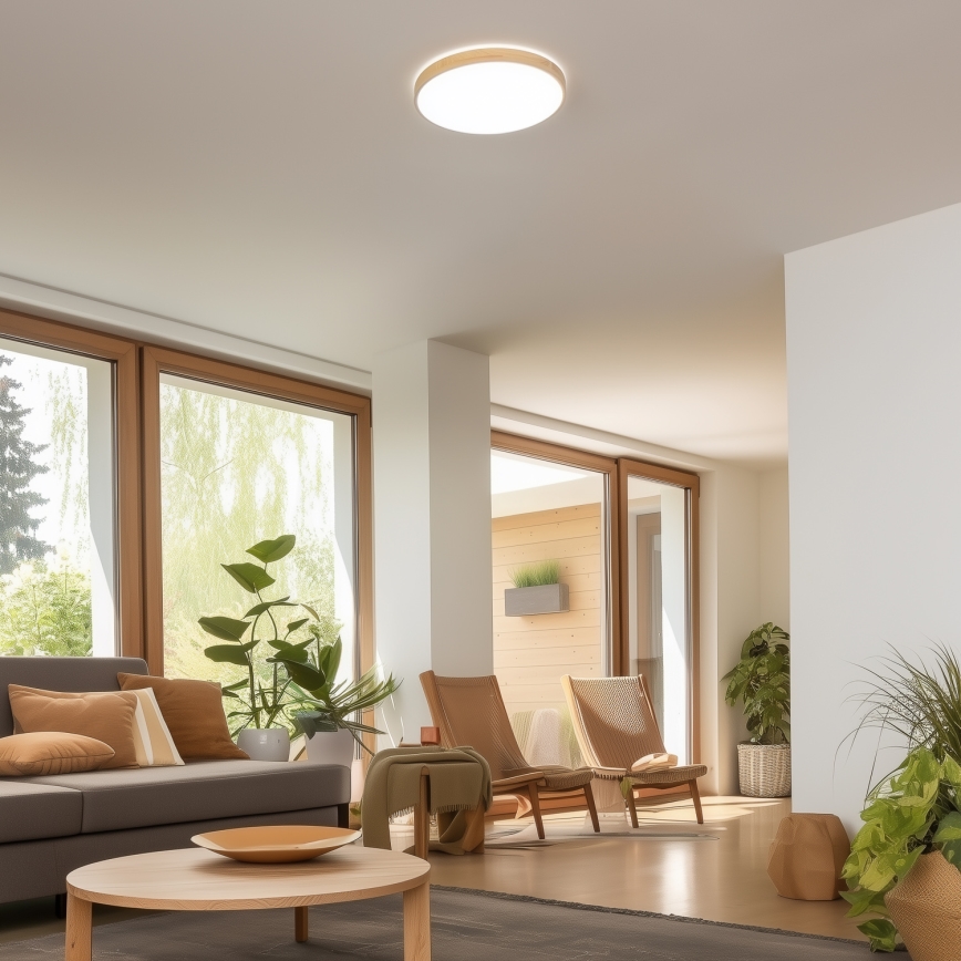 Brilagi - dimmbare LED-Deckenleuchte MANAROLA LED/24W/230V Ø 42 cm 3000–6500K Eiche + Fernbedienung
