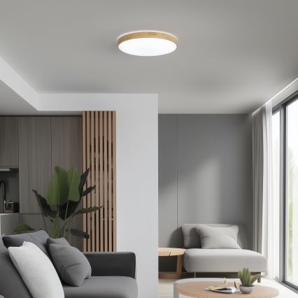 Brilagi - dimmbare LED-Deckenleuchte MANAROLA LED/24W/230V Ø 42 cm 3000–6500K Eiche + Fernbedienung