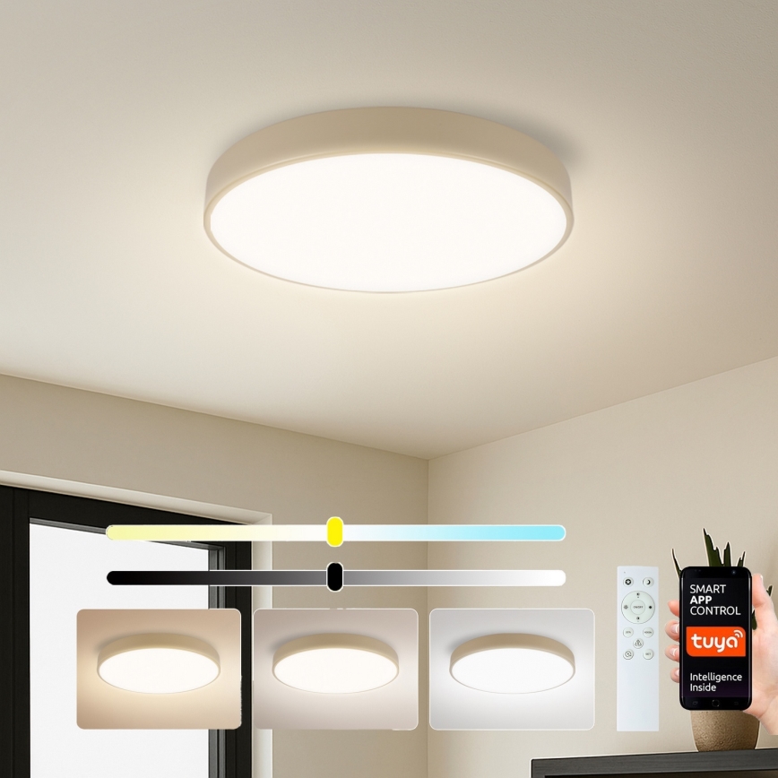 Brilagi - dimmbare LED-Deckenleuchte POOL SMART LED/48W/230V 3000-6000K Ø 40 cm Wi-Fi Tuya beige + Fernbedienung
