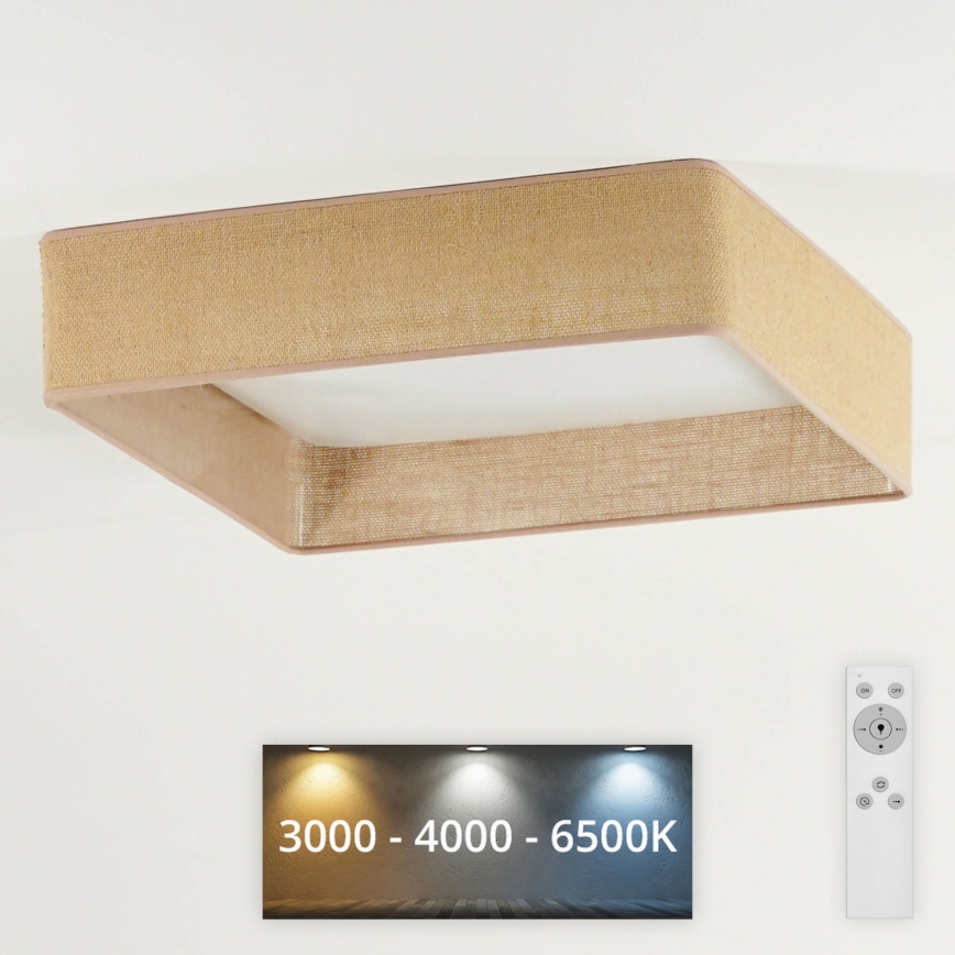 Brilagi - dimmbare LED-Deckenleuchte VELVET SQUARE LED/24W/230V 43x43 cm 3000/4000/6500K + Fernbedienung braun