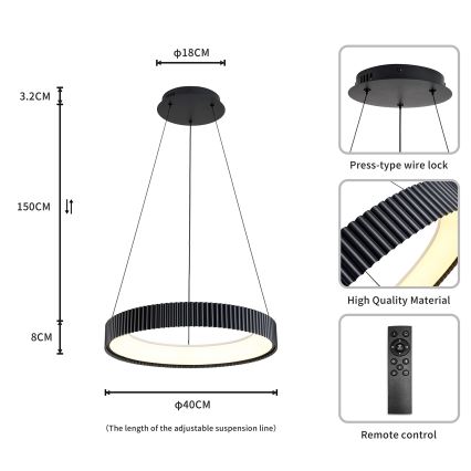 Brilagi - Dimmbare LED-Pendelleuchte an Seil FALCON MODERN LED/30W/230V 3000-6500K Ø 40 cm schwarz + Fernbedienung