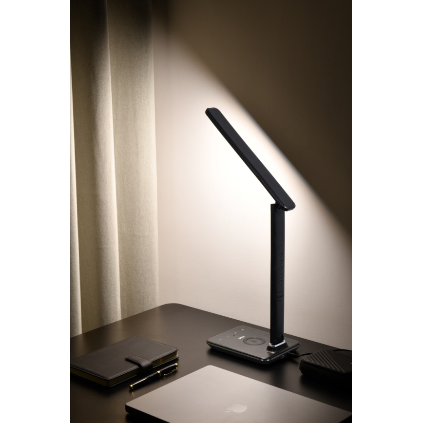 Brilagi - Dimmbare LED-Tischleuchte mit kabelloser QI- und USB-Aufladung REGINA LED/8,5W/230V schwarz
