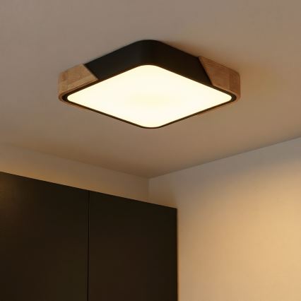 Brilagi - LED-dimmbare Deckenleuchte PILANA LED/48W/230V 3000-6500K Eiche/Schwarz 42x42 cm + Fernbedienung