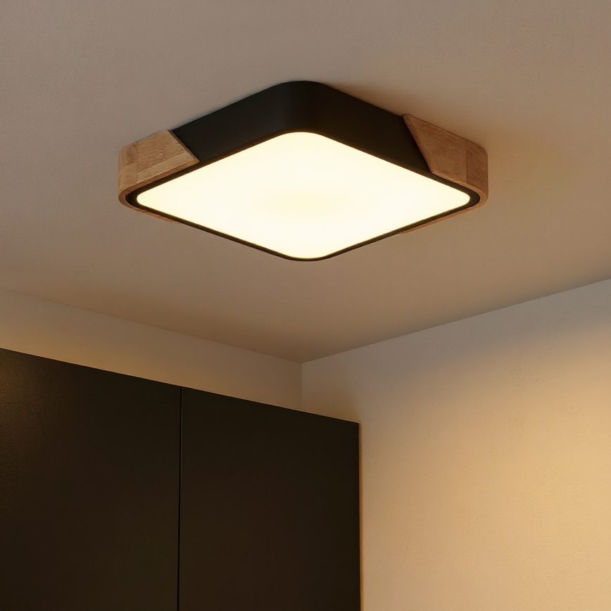Brilagi - LED-dimmbare Deckenleuchte PILANA LED/48W/230V 3000-6500K Eiche/Schwarz 42x42 cm + Fernbedienung