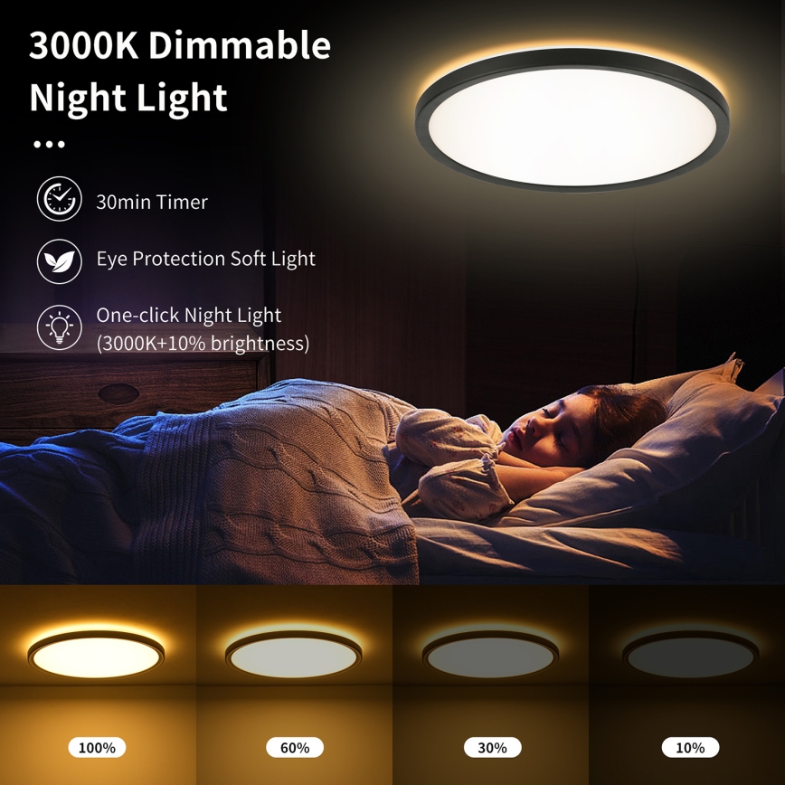 Brilagi - dimmbare LED-Deckenleuchte ULTRA SLIM LED/18W/230V 2700-6500K Ø 30 cm schwarz + Fernbedienung