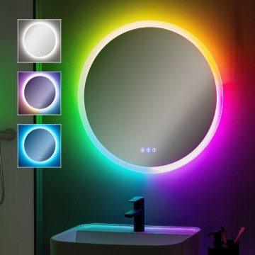 Brilagi - Dimmbarer RGBW-LED Badezimmerspiegel, beheizt, mit Hintergrundbeleuchtung CLARA PRO LED/18,5 W/230 V Ø 60 cm 3000/4000/6500 K IP44 CRI 90