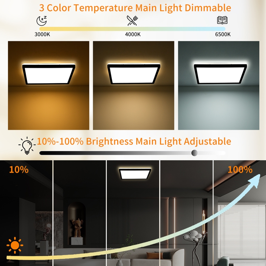 Brilagi - LED-dimmbare Deckenleuchte ULTRA SLIM LED/18W/230V 2700-6500K 30x30 cm schwarz + Fernbedienung