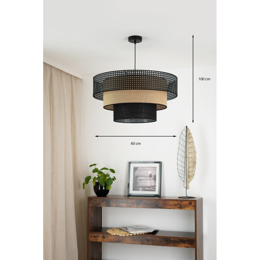 Brilagi - Hängeleuchte an Kabel DAKOTA LUNETA 1xE27/15W/230V Ø 60 cm schwarz/Rattan