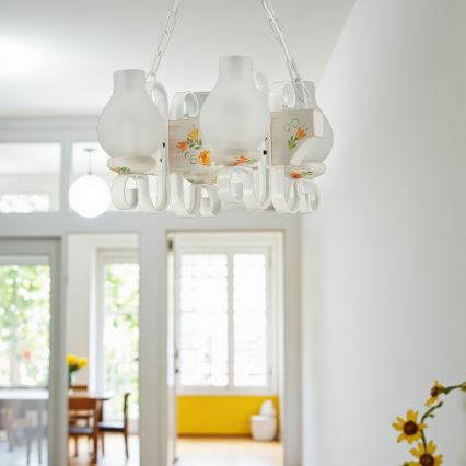 Brilagi - Kronleuchter mit Kette QUEEN 4xE14/40W/230V Buche/cremefarben